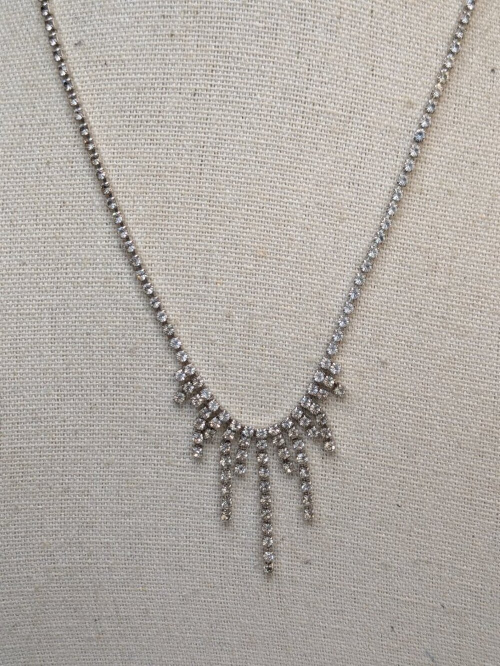 Vintage Monet Rhinestone Bib Necklace – Delicate Silver Icefall Design
